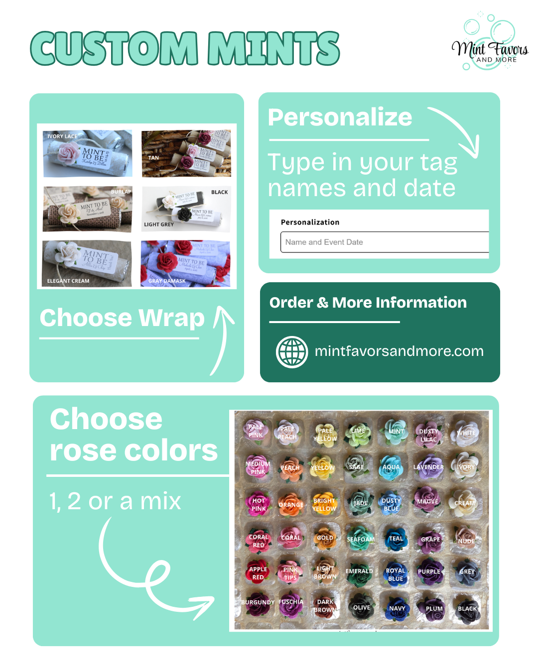 Custom Mints, Mint To Be, Wedding Favors, Personalized Mint Rolls